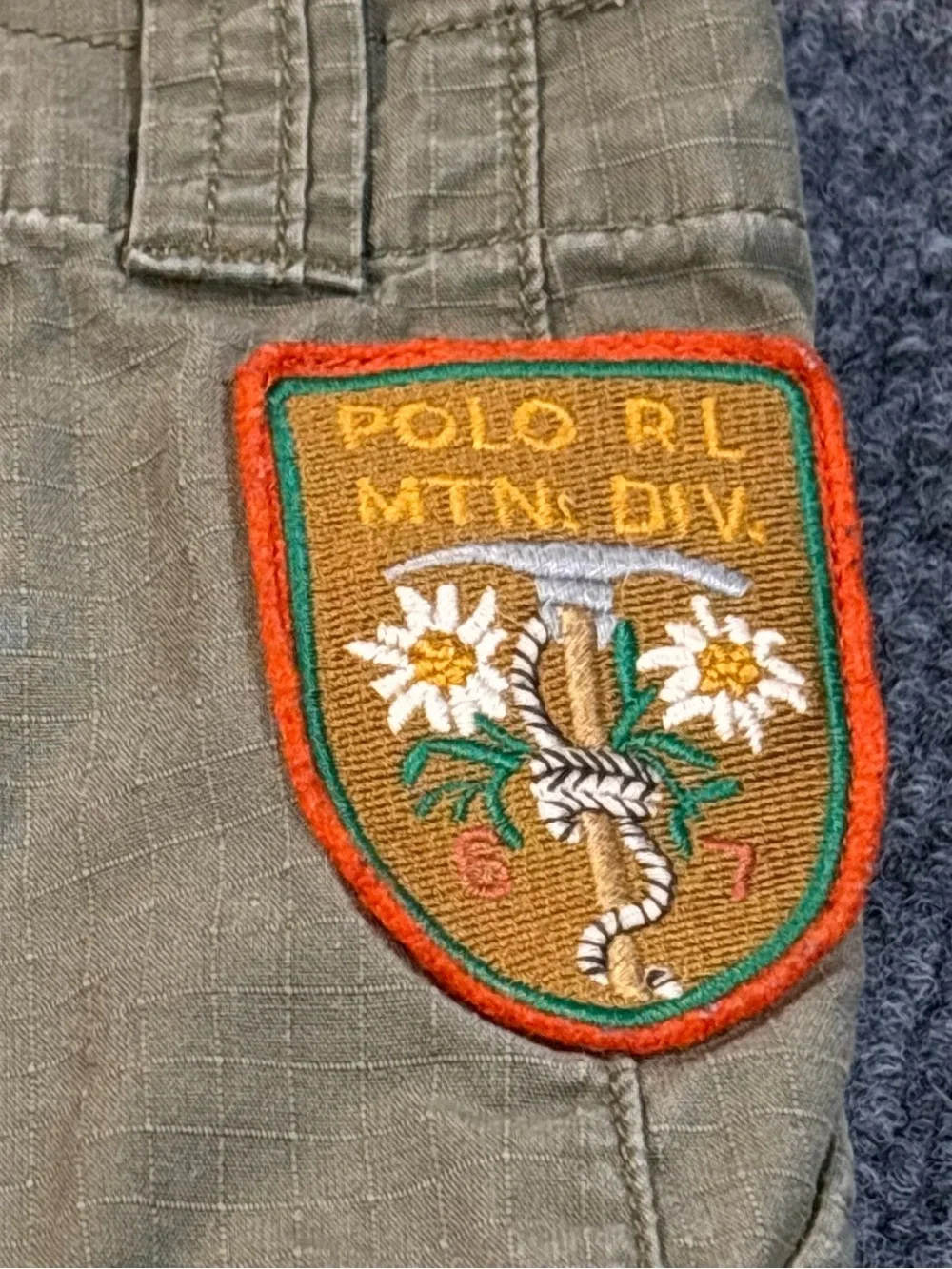 Polo Ralph Lauren Boys 12 Cargo Shorts Green Ripstop Mountain Div RL-65 Patch